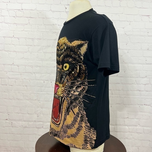 GUCCI FELINE graphic tee beautiful details of beads & Sequins in XXS fits large - Picture 4 of 15